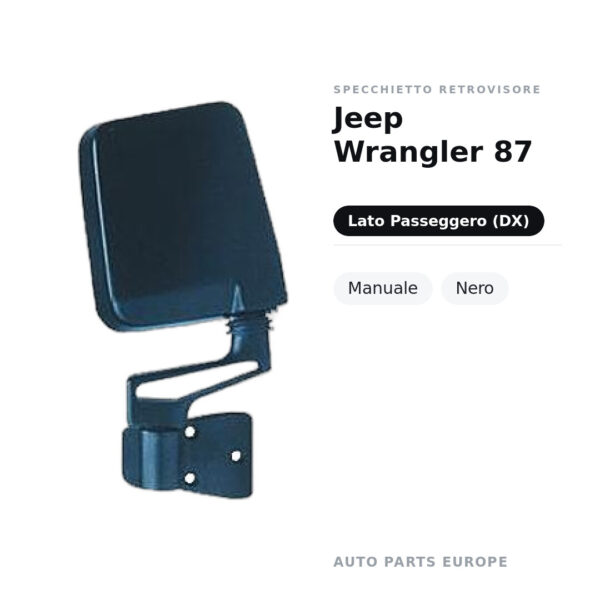 Specchietto Retrovisore Destro Jeep Wrangler 87 – Manuale, Nero – foto 3
