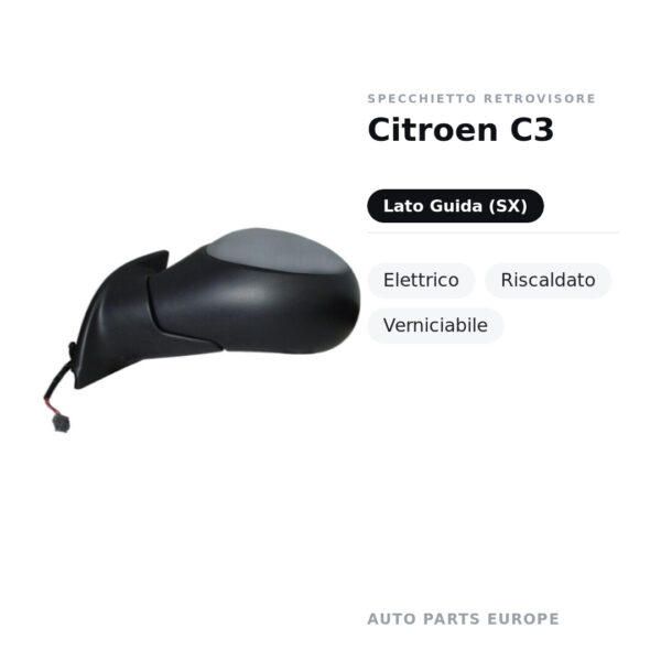 Außenspiegel Links Citroen C3 – Elektrisch, Beheizt, Lackierbar – Bild 2