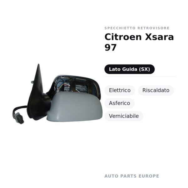 Außenspiegel Links Citroen Xsara 97 – Elektrisch, Beheizt, Asphärisch, Lackierbar – Bild 2