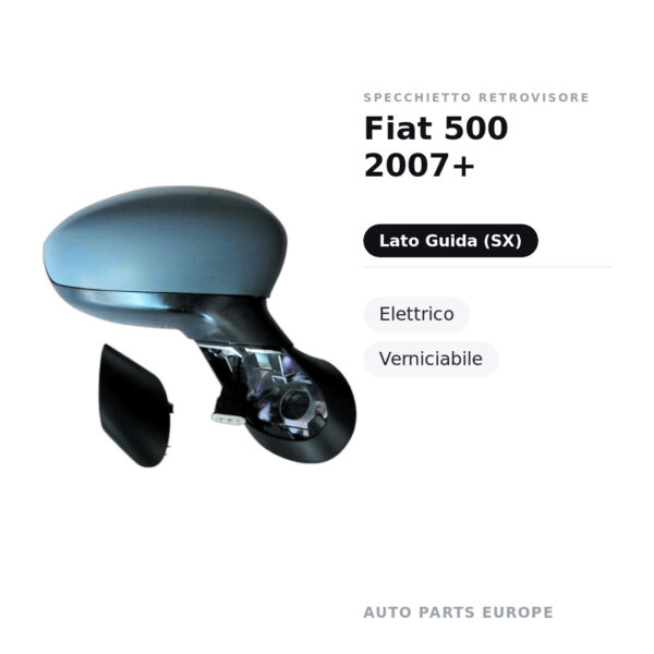 Außenspiegel Links Fiat 500 2007+ – Elektrisch, Lackierbar – Bild 2