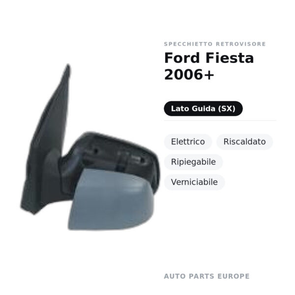 Specchietto Retrovisore Sinistro Ford Fiesta 2006+ – Elettrico, Riscaldato, Ripiegabile, Verniciabile – foto 2