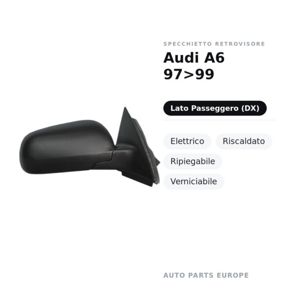Außenspiegel Rechts Audi A6 97>99 – Elektrisch, Beheizt, Klappbar, Lackierbar – Bild 2