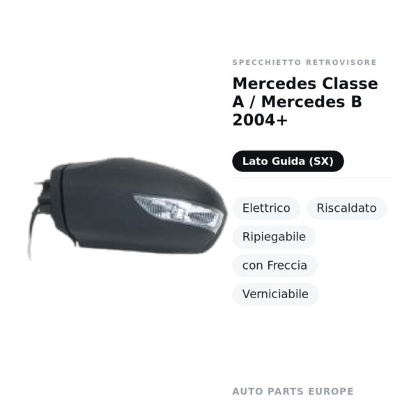 Außenspiegel Links Mercedes Klasse A / Mercedes B 2004+ – Elektrisch, Beheizt, Klappbar, mit Blinker, Lackierbar – Bild 2