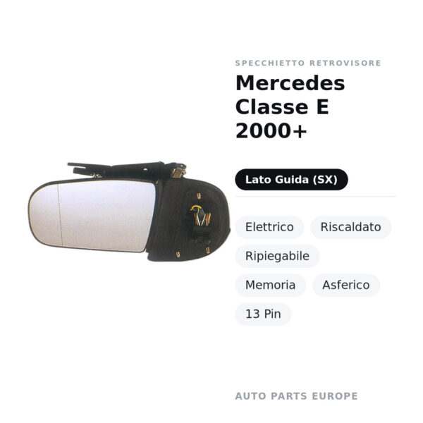 Außenspiegel Links Mercedes Klasse E 2000+ – Elektrisch, Beheizt, Klappbar, Speicher, Asphärisch, 13 polig – Bild 2