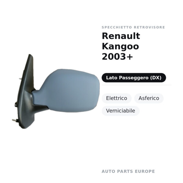 Außenspiegel Rechts Renault Kangoo 2003+ – Elektrisch, Asphärisch, Lackierbar – Bild 2