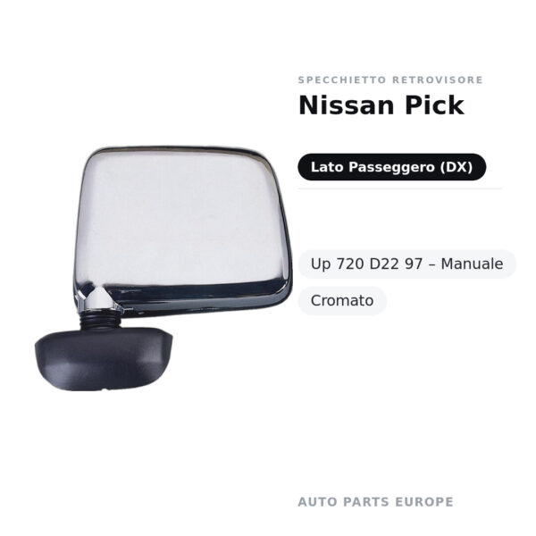 Außenspiegel Rechts Nissan Pick-Up 720 D22 97 – Manuell, Verchromt – Bild 2