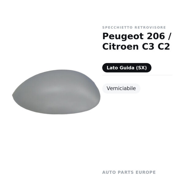 Calotta Specchietto Retrovisore Sinistro Peugeot 206 / Citroen C3 C2 – Verniciabile – foto 2