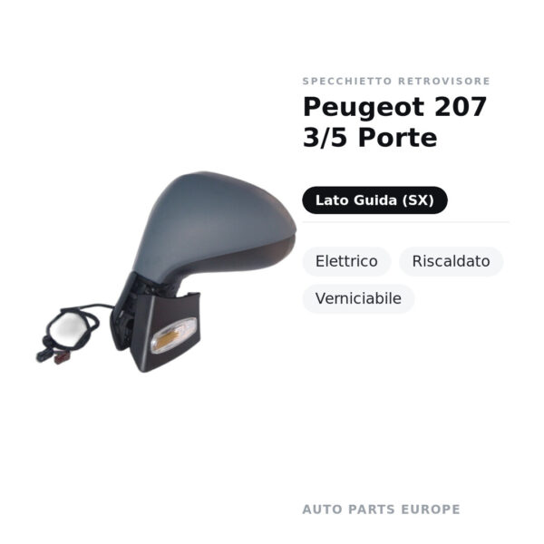 Außenspiegel Links Peugeot 207 3/5 Türen – Elektrisch, Beheizt, Lackierbar – Bild 2