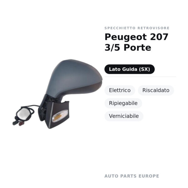 Außenspiegel Links Peugeot 207 3/5-Türig – Elektrisch, Beheizt, Klappbar, Lackierbar – Bild 2