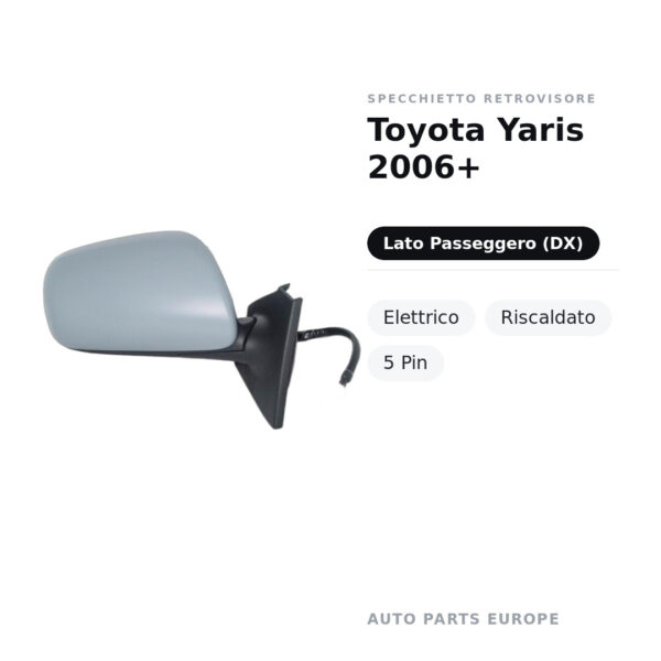 Specchietto Retrovisore Destro Toyota Yaris 2006+ – Elettrico, Riscaldato, 5 Pin – foto 2