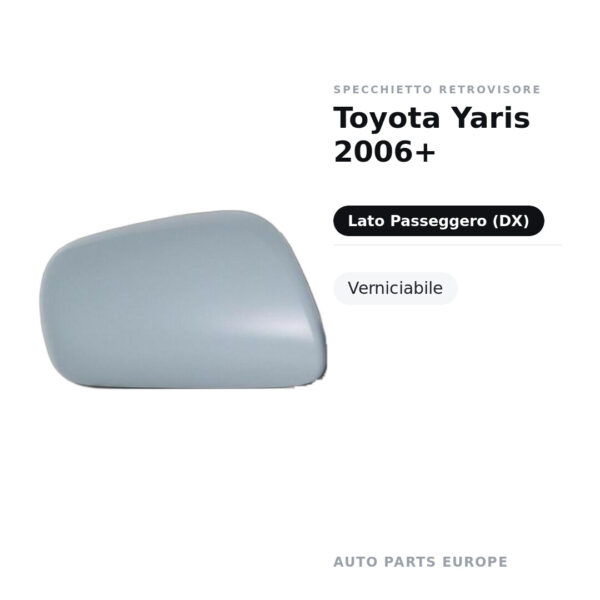 Calotta Specchietto Retrovisore Destro Toyota Yaris 2006+ – Verniciabile – foto 2