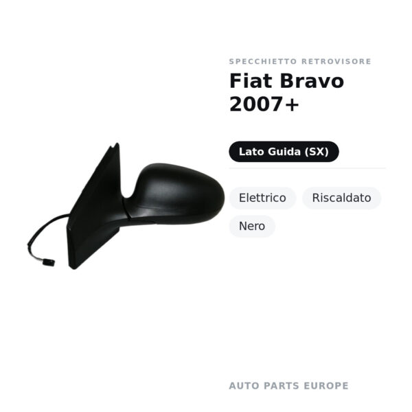 Specchietto Retrovisore Sinistro Fiat Bravo 2007+ – Elettrico, Riscaldato, Nero – foto 2
