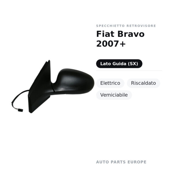Außenspiegel Links Fiat Bravo 2007+ – Elektrisch, Beheizt, Lackierbar – Bild 2