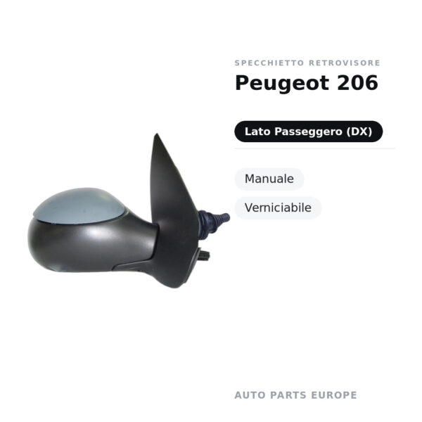 Außenspiegel Rechts Peugeot 206 – Manuell, Lackierbar – Bild 2