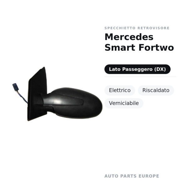 Specchietto Retrovisore Destro Mercedes Smart Fortwo – Elettrico, Riscaldato, Verniciabile – foto 2