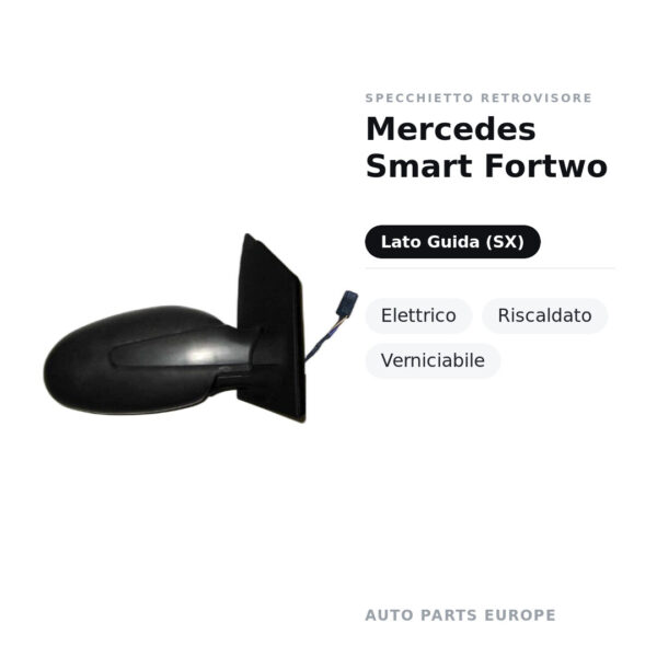 Specchietto Retrovisore Sinistro Mercedes Smart Fortwo – Elettrico, Riscaldato, Verniciabile – foto 2