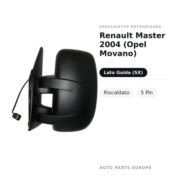 Specchietto Retrovisore Sinistro Renault Master 2004 (Opel Movano) – Riscaldato, 5 Pin – foto 2