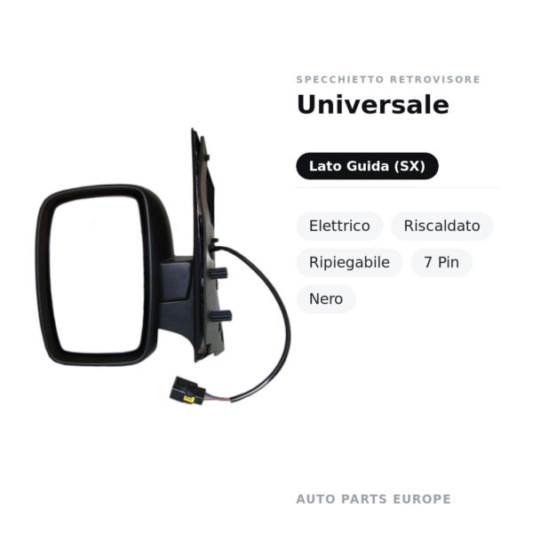 Specchietto Retrovisore Sinistro Universale – Elettrico, Riscaldato, Ripiegabile, 7 Pin, Nero – foto 2