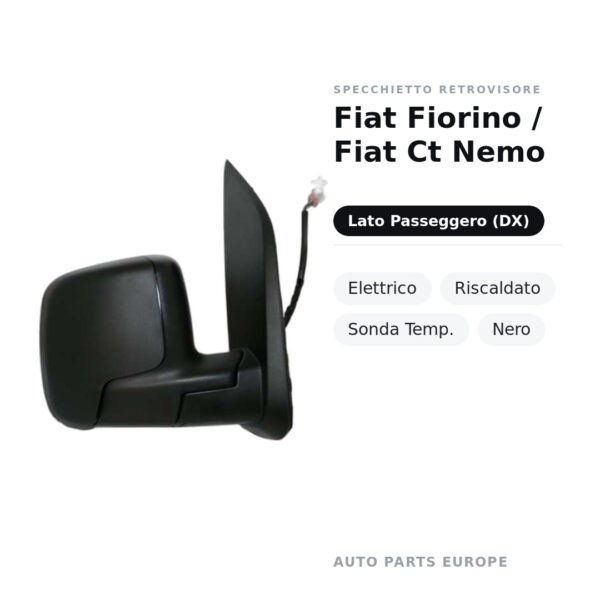 Außenspiegel Rechts Fiat Fiorino / Fiat Ct Nemo – Elektrisch, Beheizt, Temperatursensor, Schwarz – Bild 2