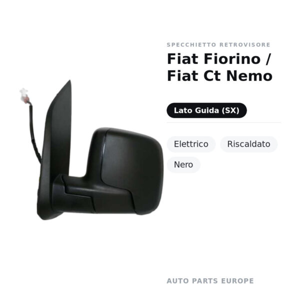 Specchietto Retrovisore Sinistro Fiat Fiorino / Fiat Ct Nemo – Elettrico, Riscaldato, Nero – foto 2