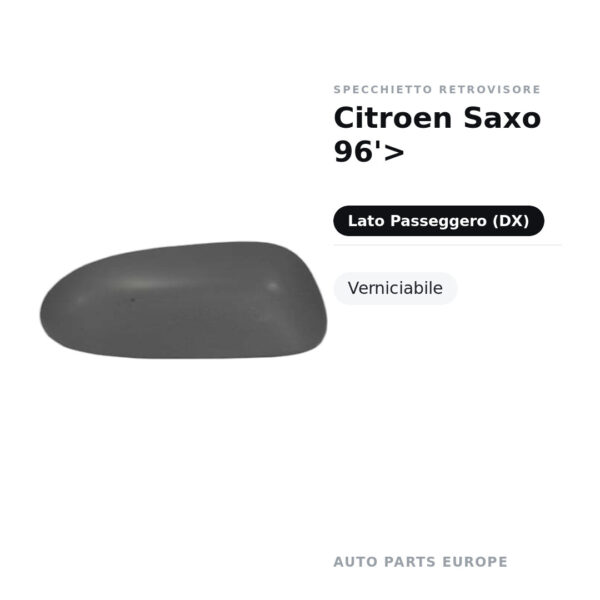 Calotta Specchietto Retrovisore Destro Citroen Saxo 96’> – Verniciabile – foto 2