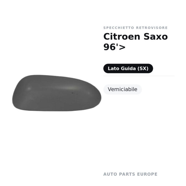 Calotta Specchietto Retrovisore Sinistro Citroen Saxo 96’> – Verniciabile – foto 2