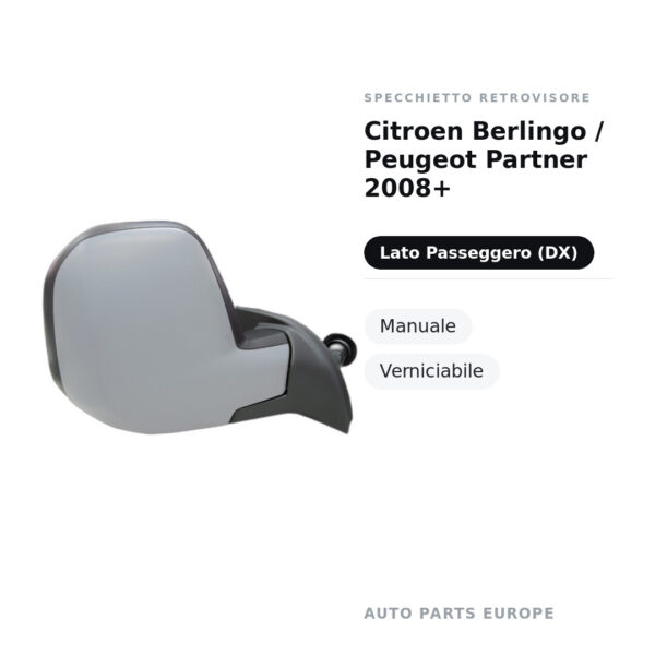 Außenspiegel Rechts Citroën Berlingo / Peugeot Partner 2008+ – Manuell, Lackierbar – Bild 2