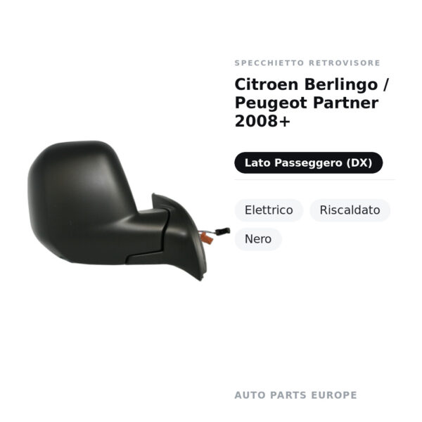 Außenspiegel Rechts Citroën Berlingo / Peugeot Partner 2008+ – Elektrisch, Beheizt, Schwarz – Bild 2