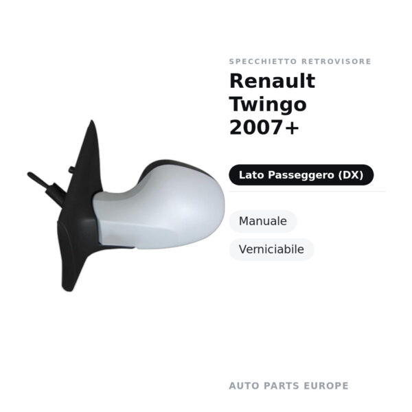 Außenspiegel Rechts Renault Twingo 2007+ – Manuell, Lackierbar – Bild 2