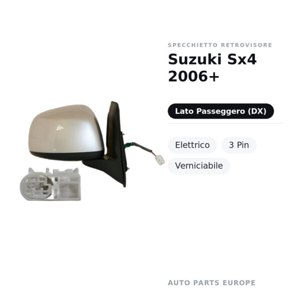 Specchietto Retrovisore Destro Suzuki Sx4 2006+ – Elettrico, 3 Pin, Verniciabile – foto 2