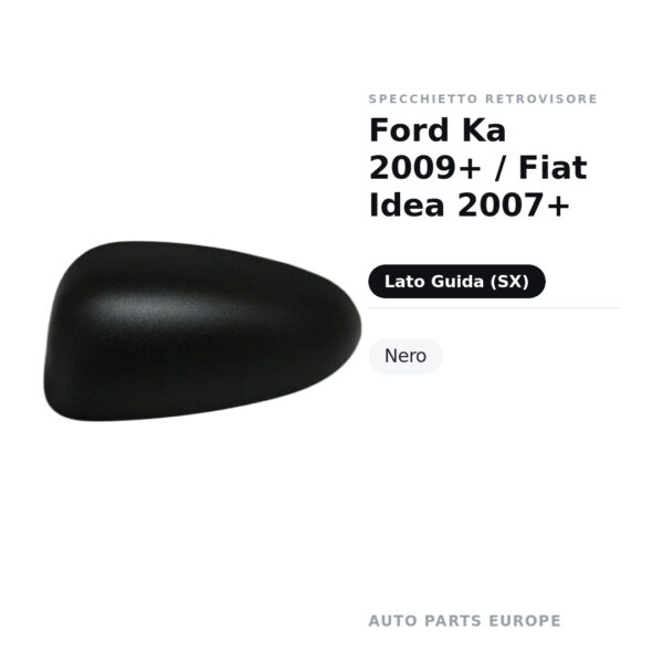 Calotta Specchietto Retrovisore Sinistro Ford Ka 2009+ / Fiat Idea 2007+ – Nera liscia – foto 2