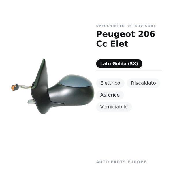 Außenspiegel Links Peugeot 206 Cc Elet – Elektrisch, Beheizt, Asphärisch, Lackierbar – Bild 2