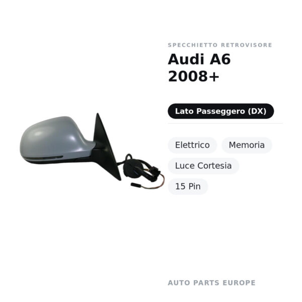 Specchietto Retrovisore Destro Audi A6 2008+ – Elettrico, Memoria, Luce Cortesia, 15 Pin – foto 2
