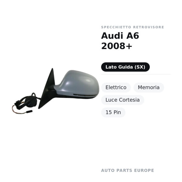 Specchietto Retrovisore Sinistro Audi A6 2008+ – Elettrico, Memoria, Luce Cortesia, 15 Pin – foto 2