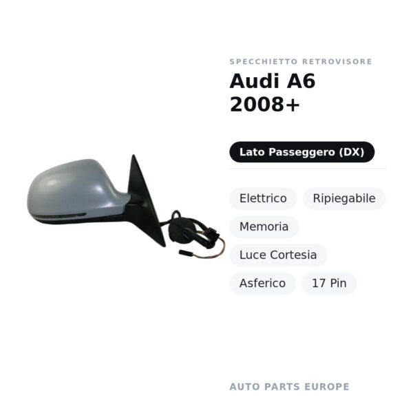Außenspiegel Rechts Audi A6 2008+ – Elektrisch, Klappbar, Memory, Courtesy Light, Asphärisch, 17 Pin – Bild 2