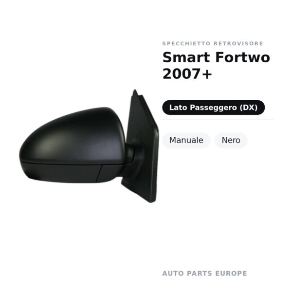 Specchietto Retrovisore Destro Smart Fortwo 2007+ – Manuale, Nero – foto 2