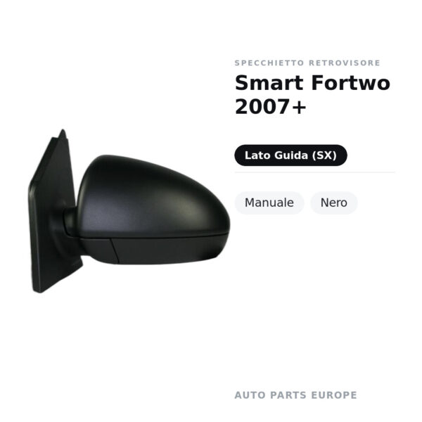 Specchietto Retrovisore Sinistro Smart Fortwo 2007+ – Manuale, Nero – foto 2