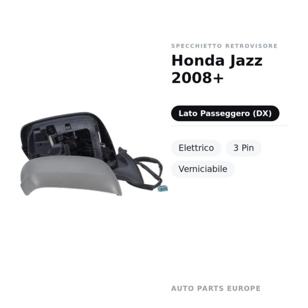 Außenspiegel Rechts Honda Jazz 2008+ – Elektrisch, 3 Pin, Lackierbar – Bild 2