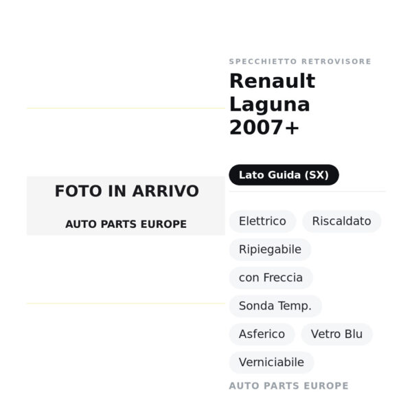 Außenspiegel Links Renault Laguna 2007+ – Elektrisch, Beheizt, Klappbar, mit Blinker, Temperatursensor, Asphärisch, Blaues