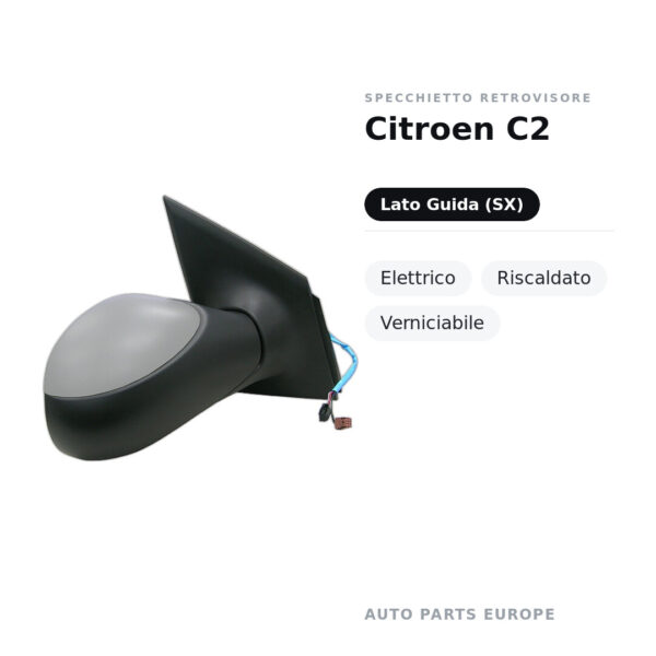 Außenspiegel Links Citroen C2 – Elektrisch, Beheizt, Lackierbar – Bild 2