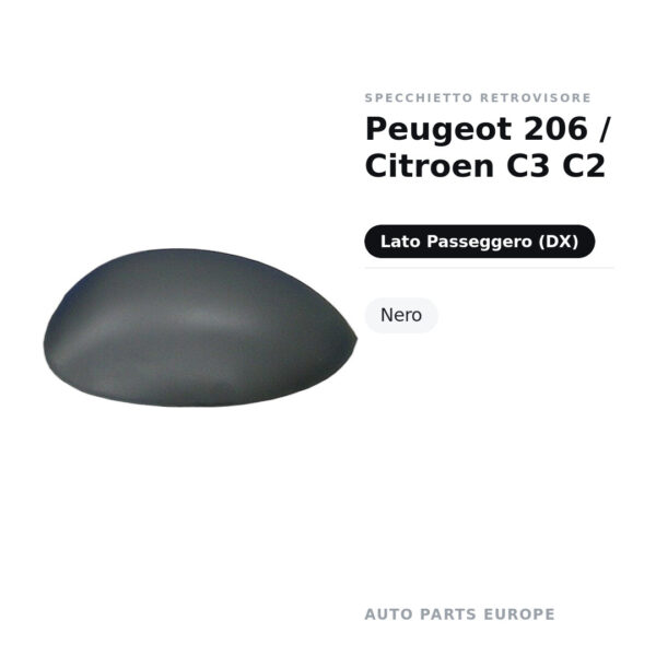 Außenspiegel Rechts Peugeot 206 / Citroen C3 C2 – Schwarz – Bild 2