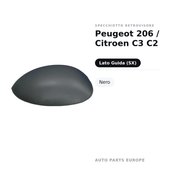 Calotta Specchietto Retrovisore Sinistro Peugeot 206 / Citroen C3 C2 – Nera – foto 2
