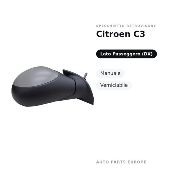 Außenspiegel Rechts Citroen C3 – Manuell, Lackierbar – Bild 2