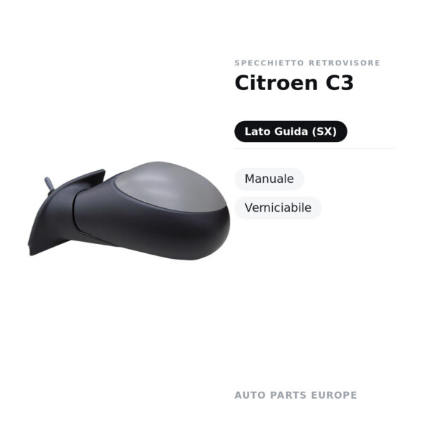 Außenspiegel Links Citroen C3 – Manuell, Lackierbar – Bild 2