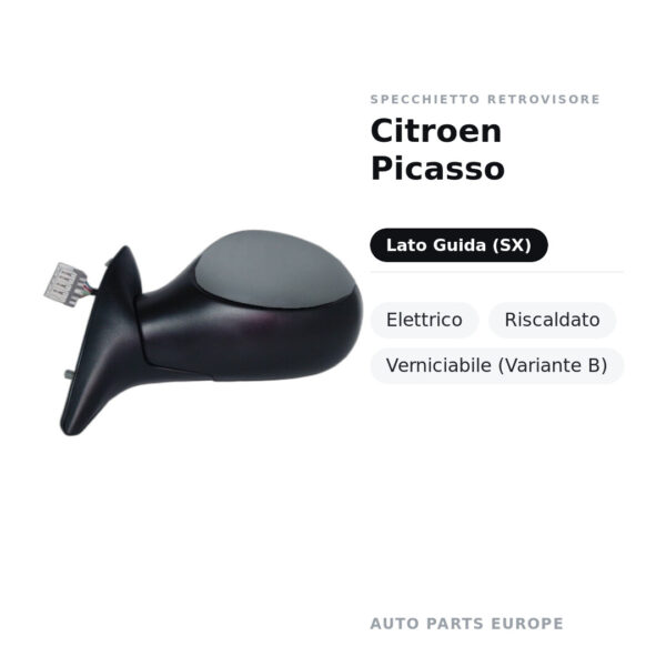 Specchietto Retrovisore Sinistro Citroen Picasso – Elettrico, Riscaldato, Verniciabile (Variante B) – foto 2