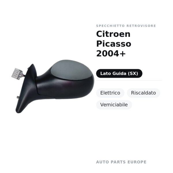 Specchietto Retrovisore Sinistro Citroen Picasso 2004+ – Elettrico, Riscaldato, Verniciabile – foto 2