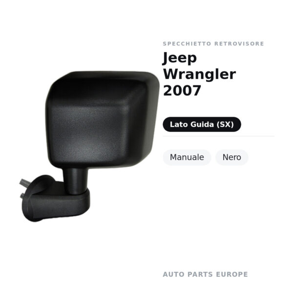 Specchietto Retrovisore Sinistro Jeep Wrangler 2007 – Manuale, Nero – foto 2