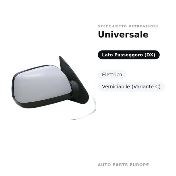 Specchietto Retrovisore Destro Universale – Elettrico, Verniciabile (Variante C) – foto 2