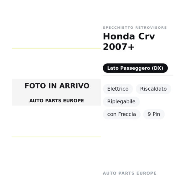 Specchietto Retrovisore Destro Honda Crv 2007+ – Elettrico, Riscaldato, Ripiegabile, con Freccia, 9 Pin – foto 2