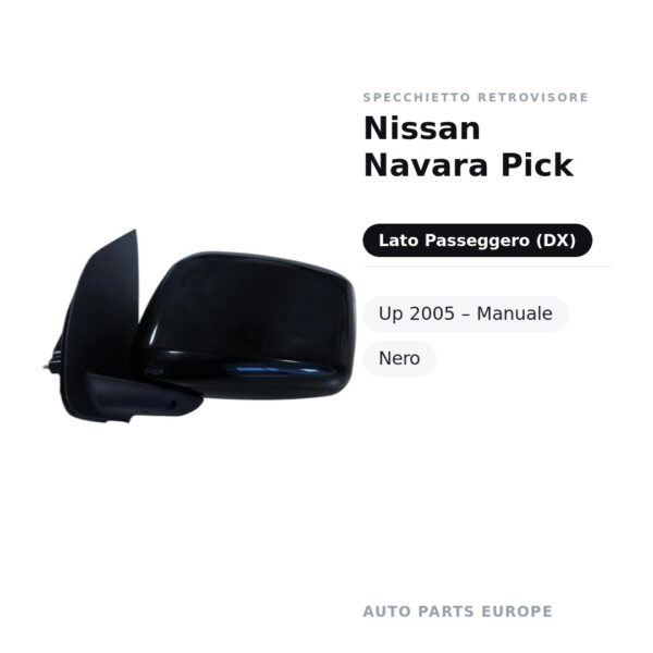Specchietto Retrovisore Destro Nissan Navara Pick-Up 2005 – Manuale, Nero – foto 3
